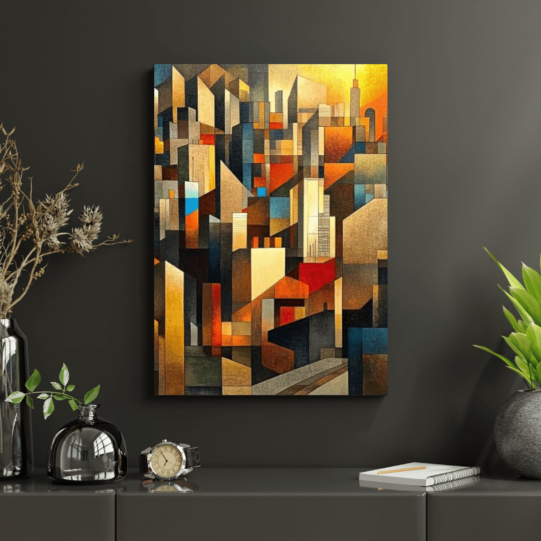 Vibrant Geometric Cityscape - Abstract Wall Art - Aestheticanvas