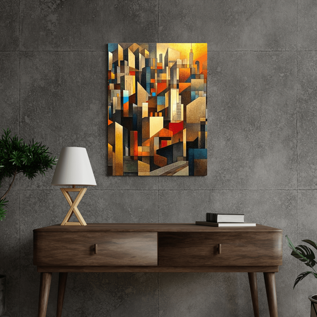 Vibrant Geometric Cityscape - Abstract Wall Art - Aestheticanvas