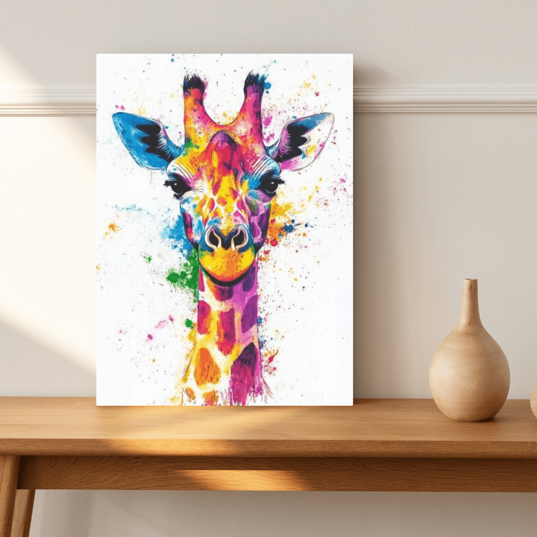 Vibrant Giraffe Splash - Animal Wall Art - Aestheticanvas