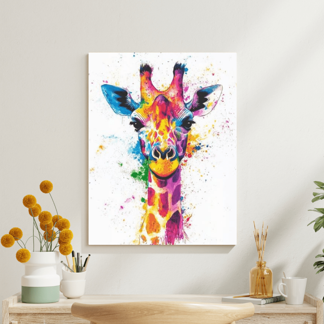 Vibrant Giraffe Splash - Animal Wall Art - Aestheticanvas