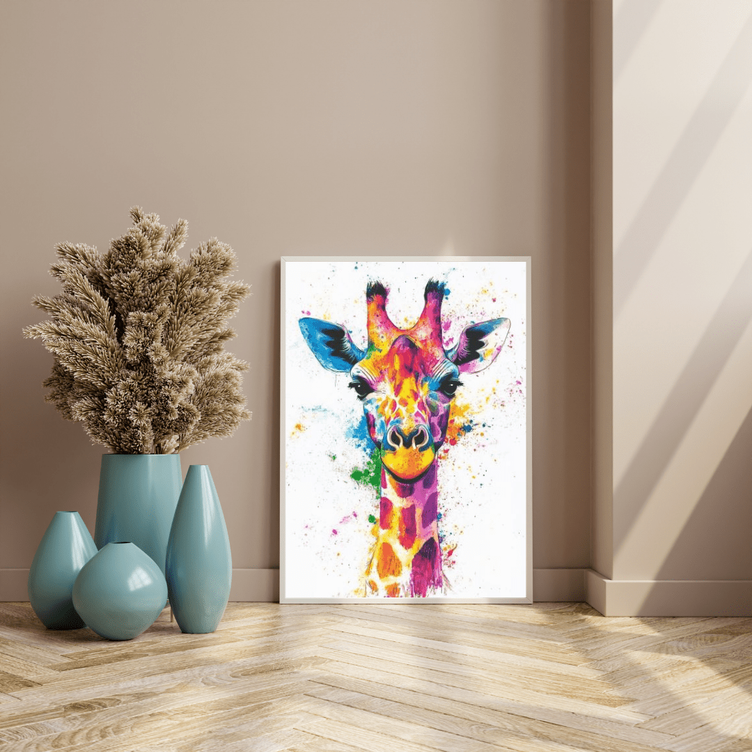 Vibrant Giraffe Splash - Animal Wall Art - Aestheticanvas