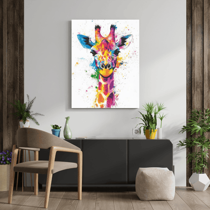 Vibrant Giraffe Splash - Animal Wall Art - Aestheticanvas