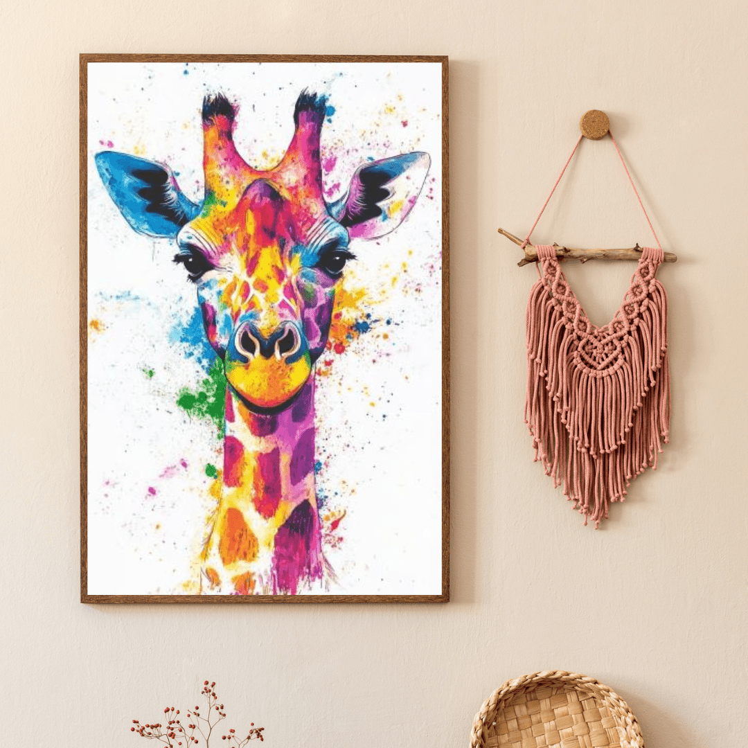 Vibrant Giraffe Splash - Animal Wall Art - Aestheticanvas