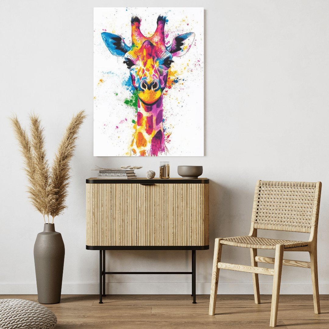 Vibrant Giraffe Splash - Animal Wall Art - Aestheticanvas