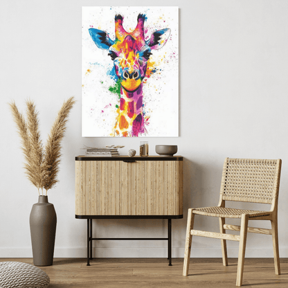 Vibrant Giraffe Splash - Animal Wall Art - Aestheticanvas