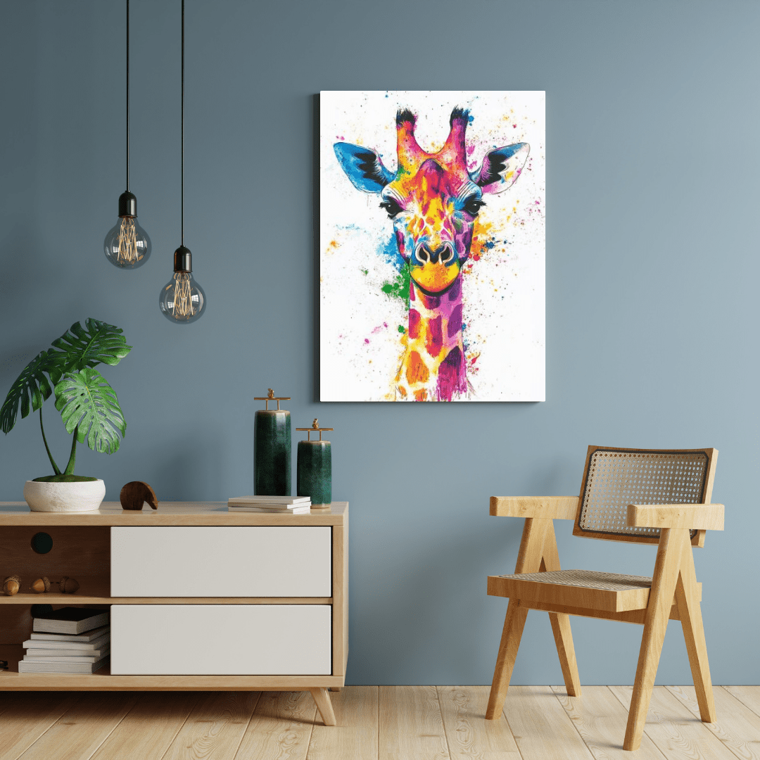 Vibrant Giraffe Splash - Animal Wall Art - Aestheticanvas