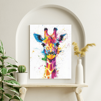 Vibrant Giraffe Splash - Animal Wall Art - Aestheticanvas