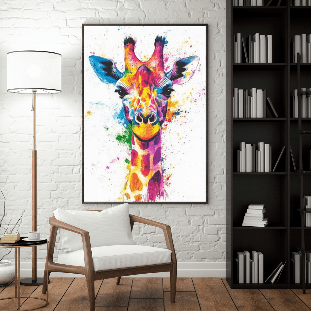 Vibrant Giraffe Splash - Animal Wall Art - Aestheticanvas