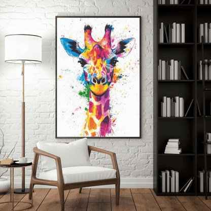 Vibrant Giraffe Splash - Animal Wall Art - Aestheticanvas