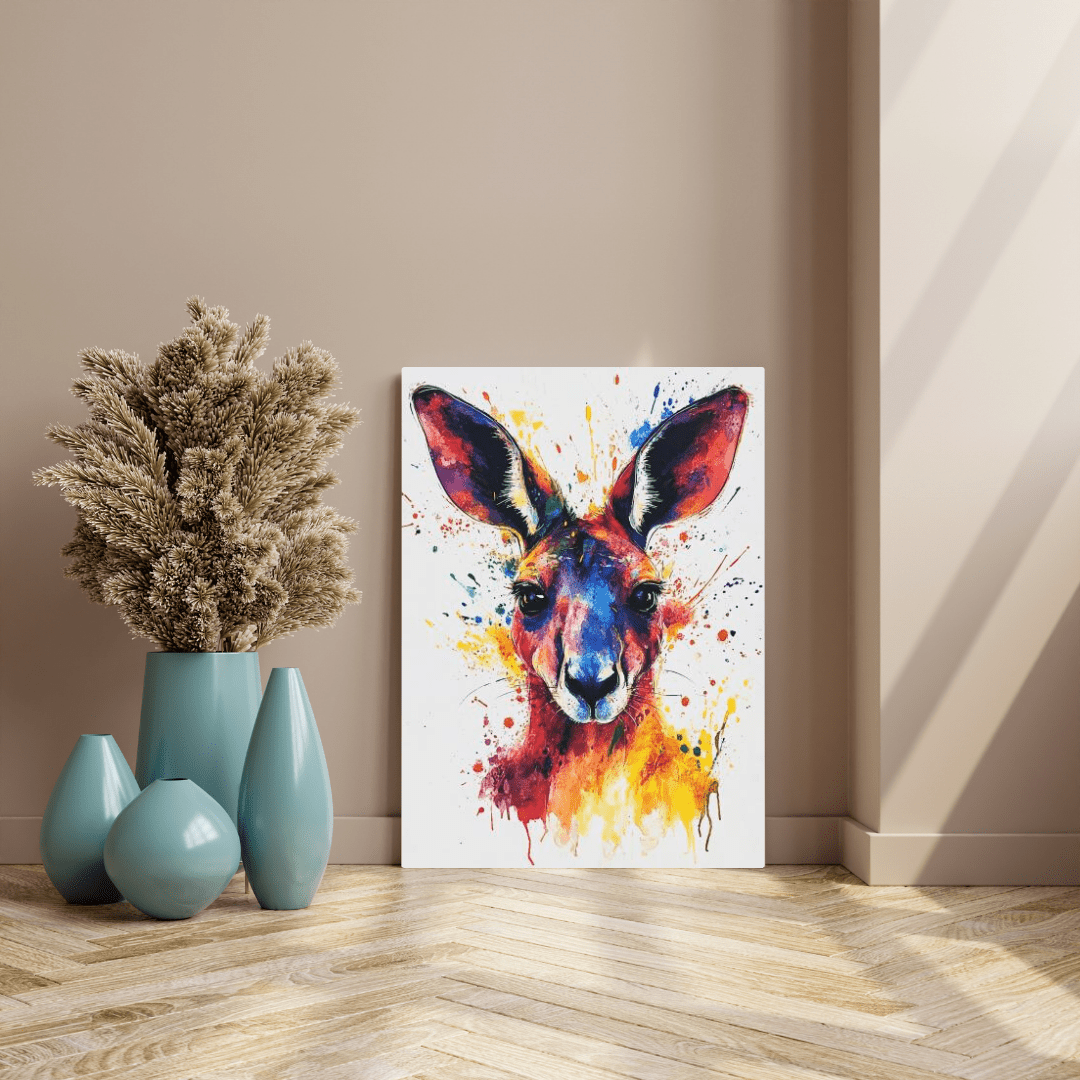 Vibrant Kangaroo Splash - Animal Wall Art - Aestheticanvas