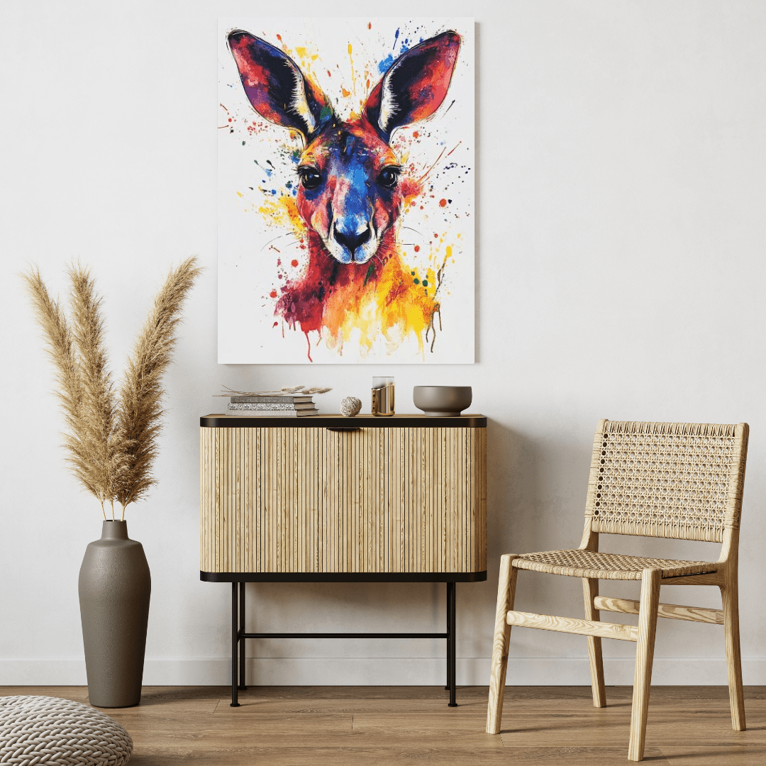 Vibrant Kangaroo Splash - Animal Wall Art - Aestheticanvas