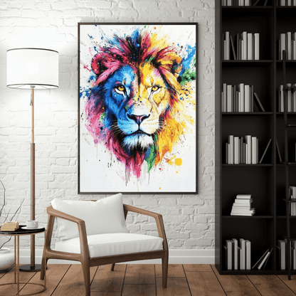 Vibrant Lion Splash - Animal Wall Art - Aestheticanvas