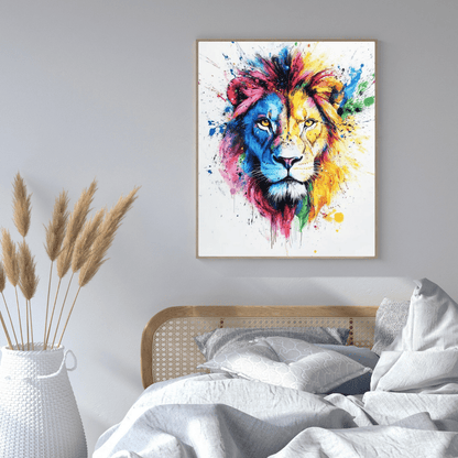 Vibrant Lion Splash - Animal Wall Art - Aestheticanvas