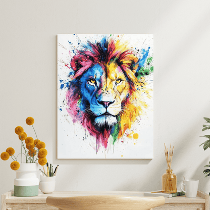 Vibrant Lion Splash - Animal Wall Art - Aestheticanvas