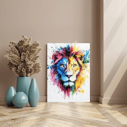 Vibrant Lion Splash - Animal Wall Art - Aestheticanvas