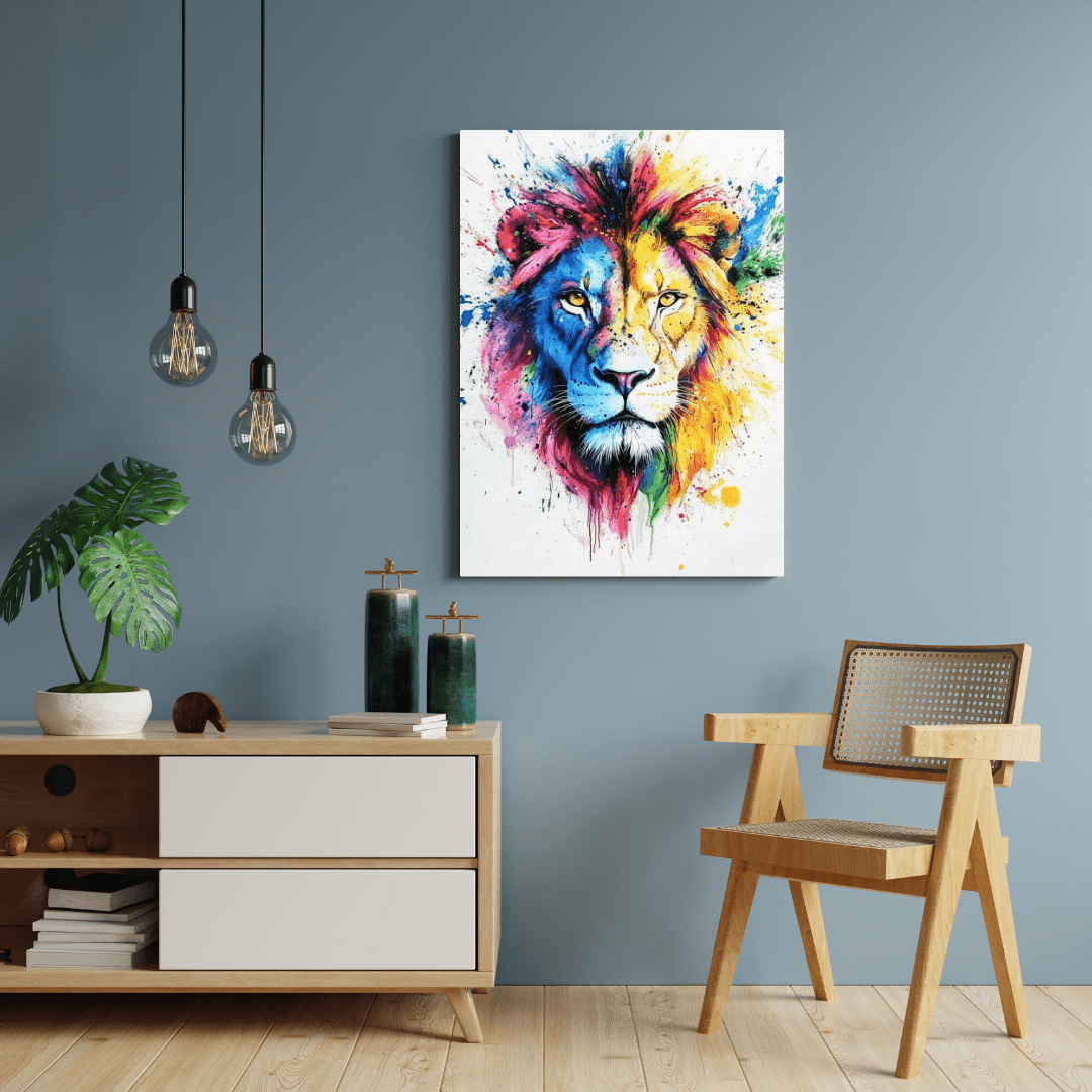 Vibrant Lion Splash - Animal Wall Art - Aestheticanvas