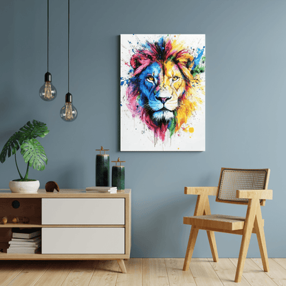 Vibrant Lion Splash - Animal Wall Art - Aestheticanvas