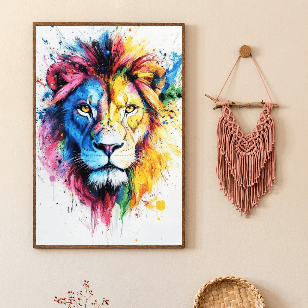 Vibrant Lion Splash - Animal Wall Art - Aestheticanvas