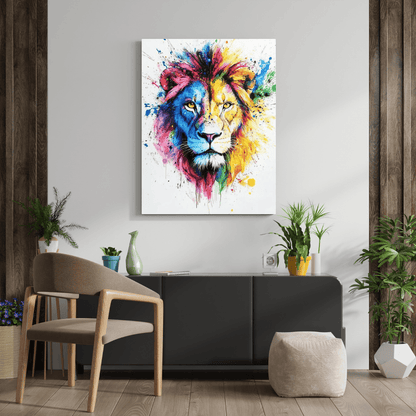 Vibrant Lion Splash - Animal Wall Art - Aestheticanvas