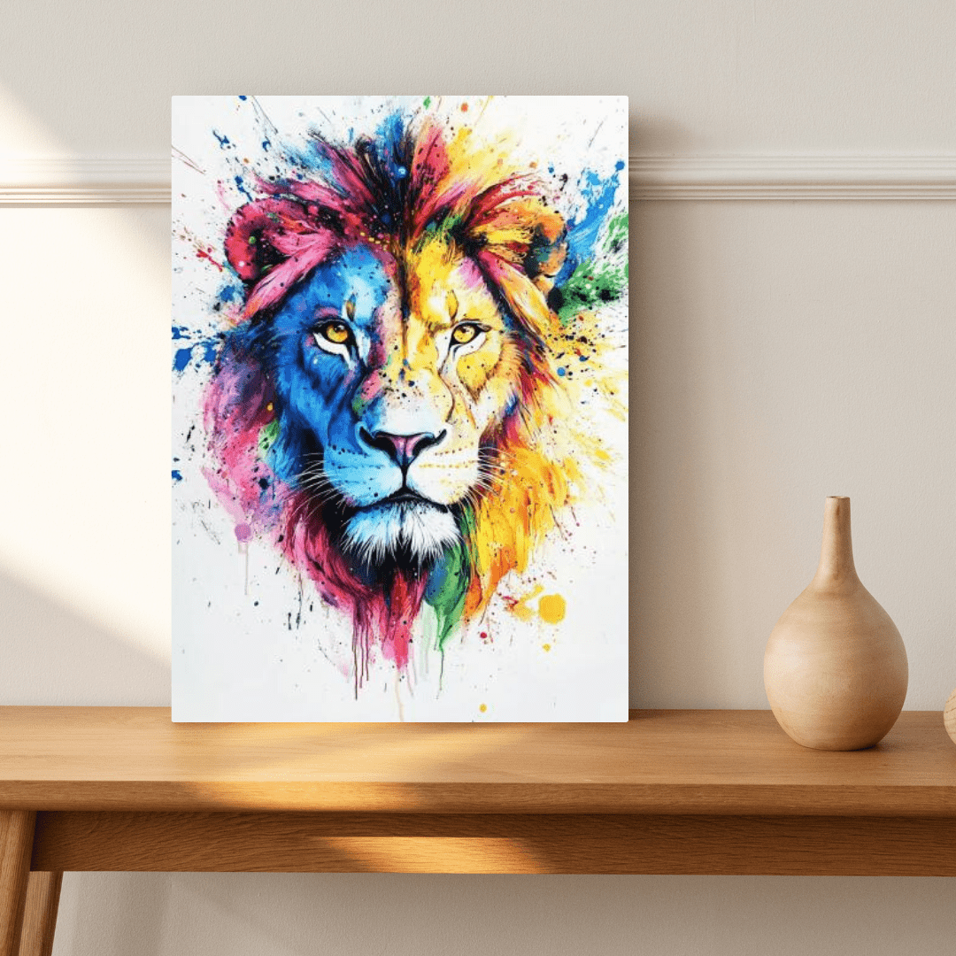 Vibrant Lion Splash - Animal Wall Art - Aestheticanvas