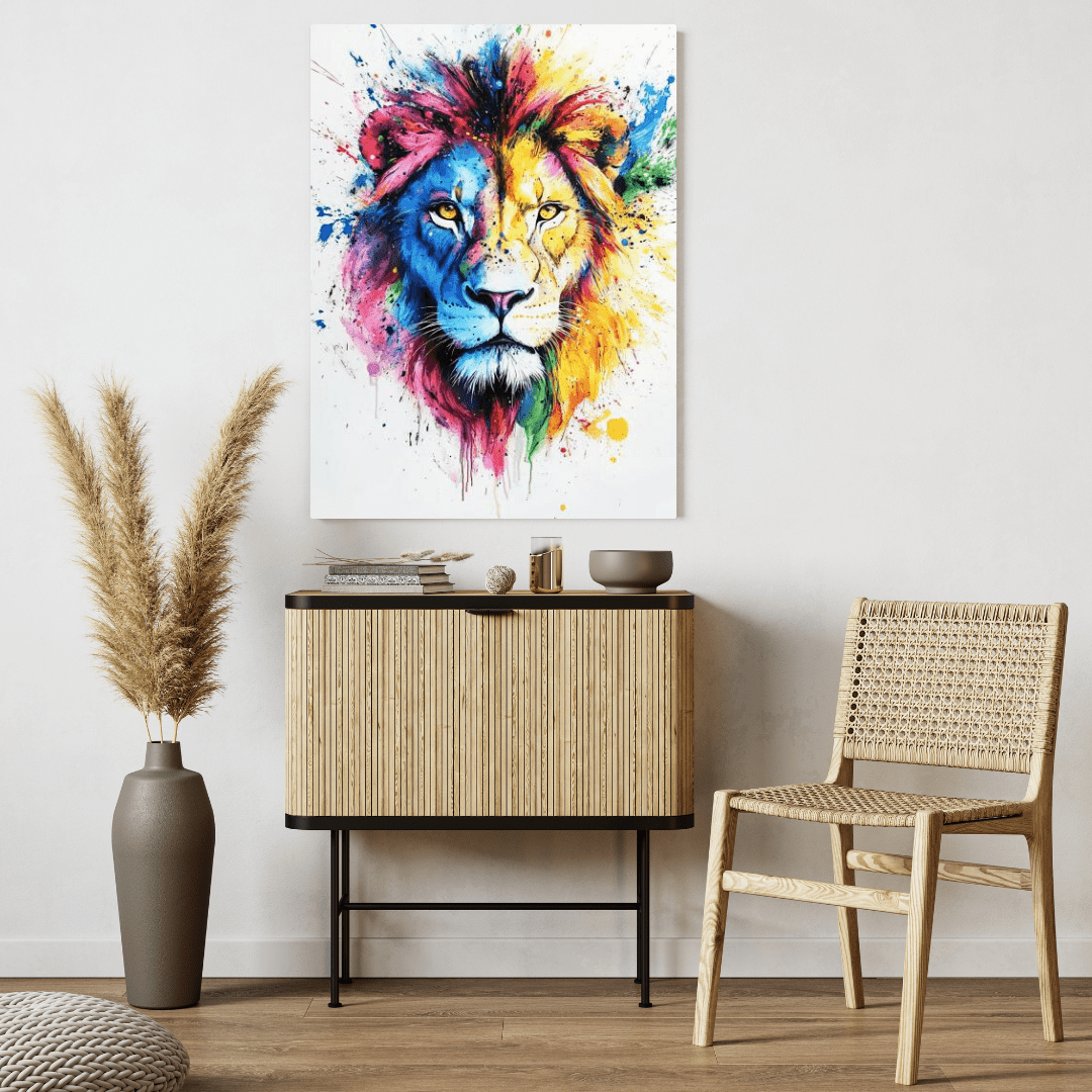 Vibrant Lion Splash - Animal Wall Art - Aestheticanvas