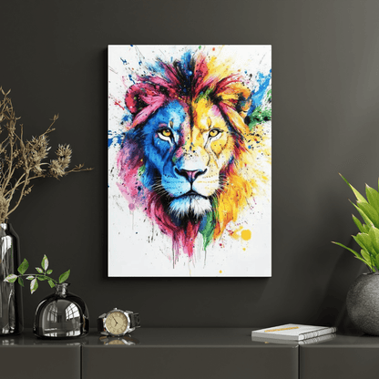 Vibrant Lion Splash - Animal Wall Art - Aestheticanvas