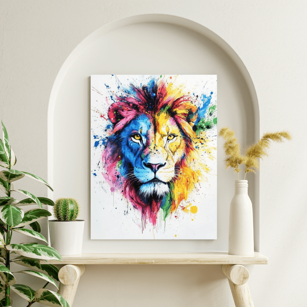 Vibrant Lion Splash - Animal Wall Art - Aestheticanvas