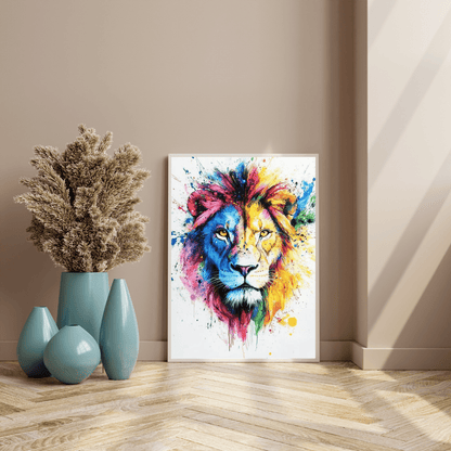 Vibrant Lion Splash - Animal Wall Art - Aestheticanvas