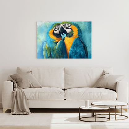 Vibrant Macaws Embrace - Bird Wall Art - Aestheticanvas