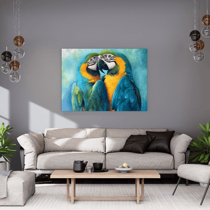 Vibrant Macaws Embrace - Bird Wall Art - Aestheticanvas