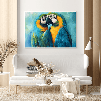 Vibrant Macaws Embrace - Bird Wall Art - Aestheticanvas