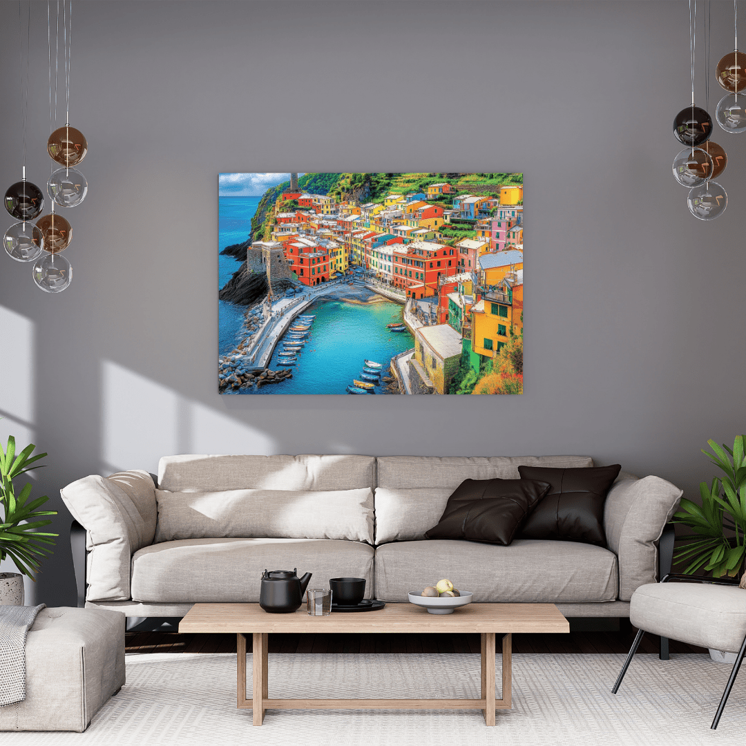 Vibrant Mediterranean Coastal Village - Landscape Wall Art - Aestheticanvas