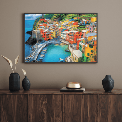 Vibrant Mediterranean Coastal Village - Landscape Wall Art - Aestheticanvas