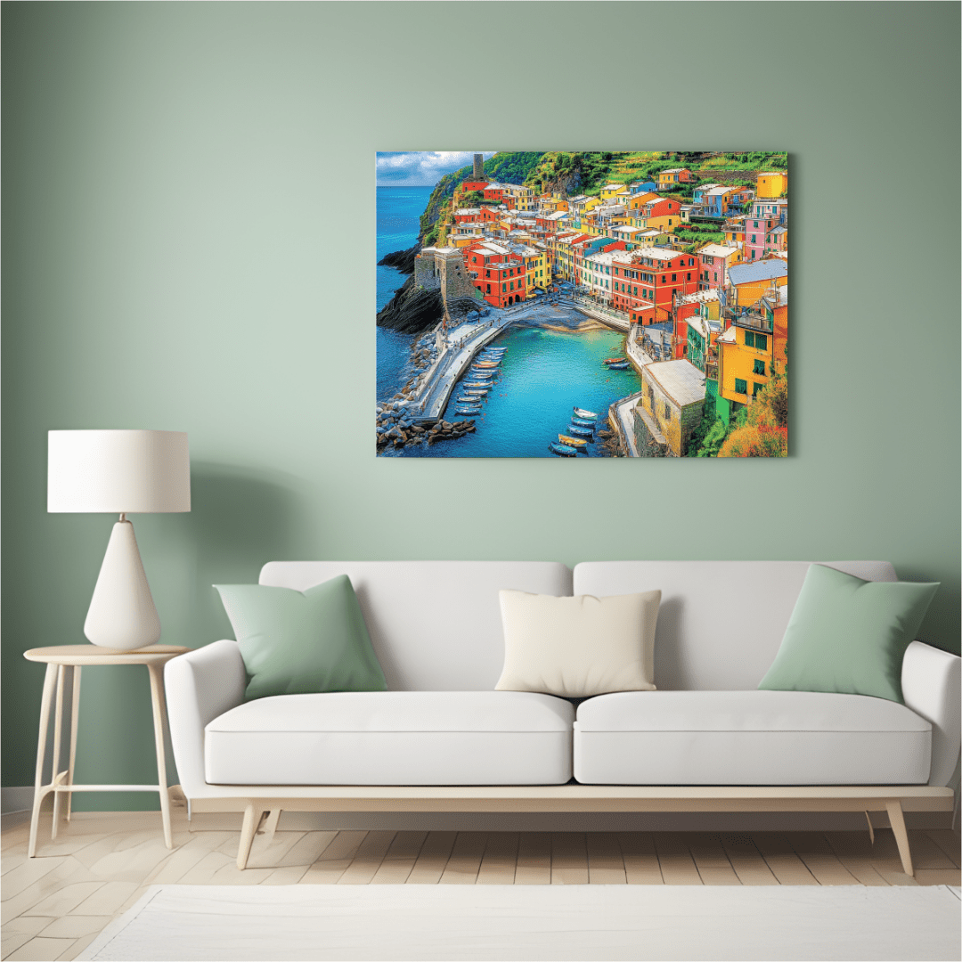 Vibrant Mediterranean Coastal Village - Landscape Wall Art - Aestheticanvas