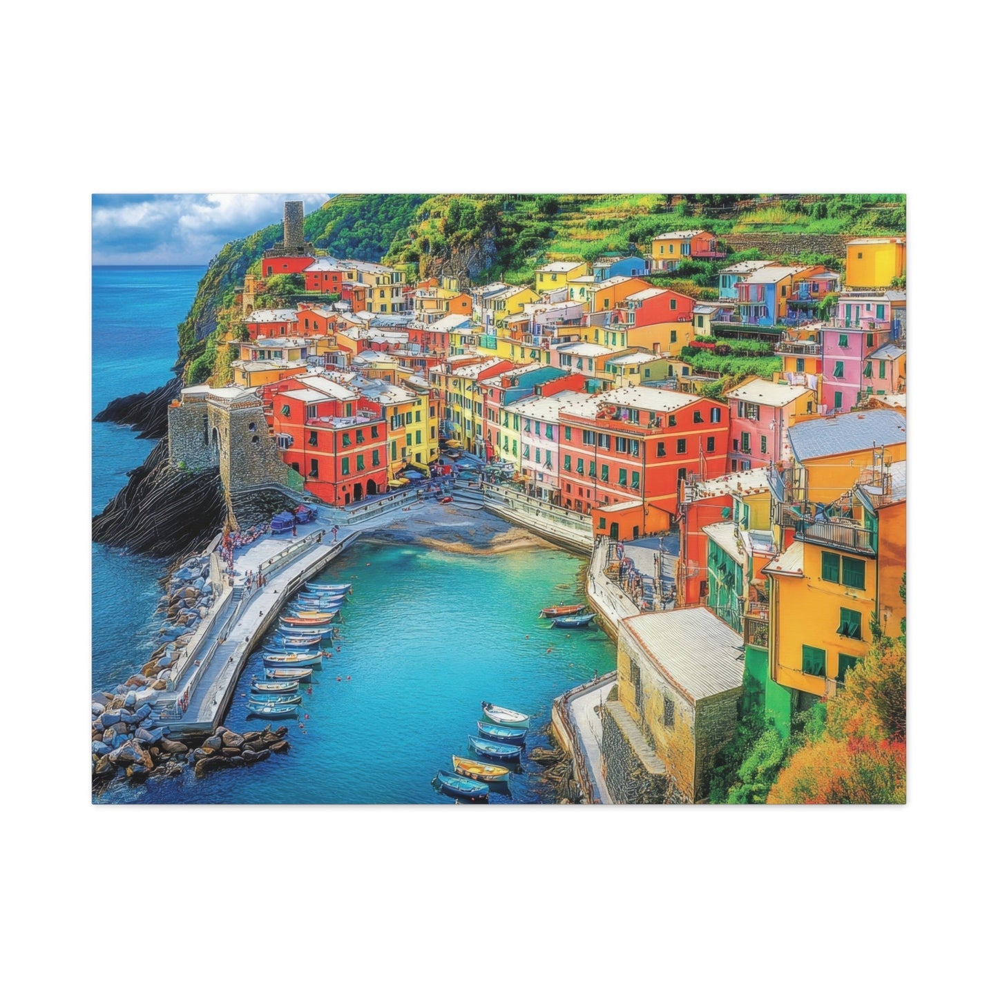 Vibrant Mediterranean Coastal Village - Landscape Wall Art - Aestheticanvas