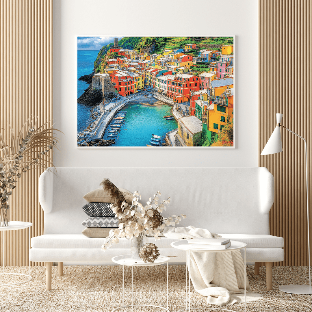 Vibrant Mediterranean Coastal Village - Landscape Wall Art - Aestheticanvas