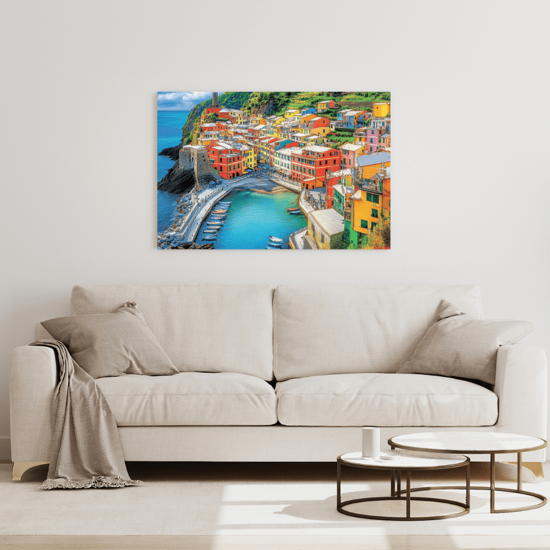 Vibrant Mediterranean Coastal Village - Landscape Wall Art - Aestheticanvas