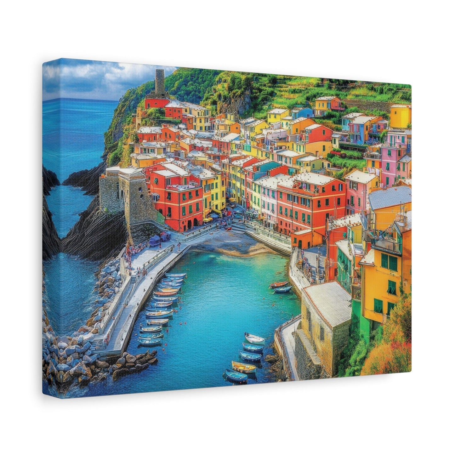 Vibrant Mediterranean Coastal Village - Landscape Wall Art - Aestheticanvas