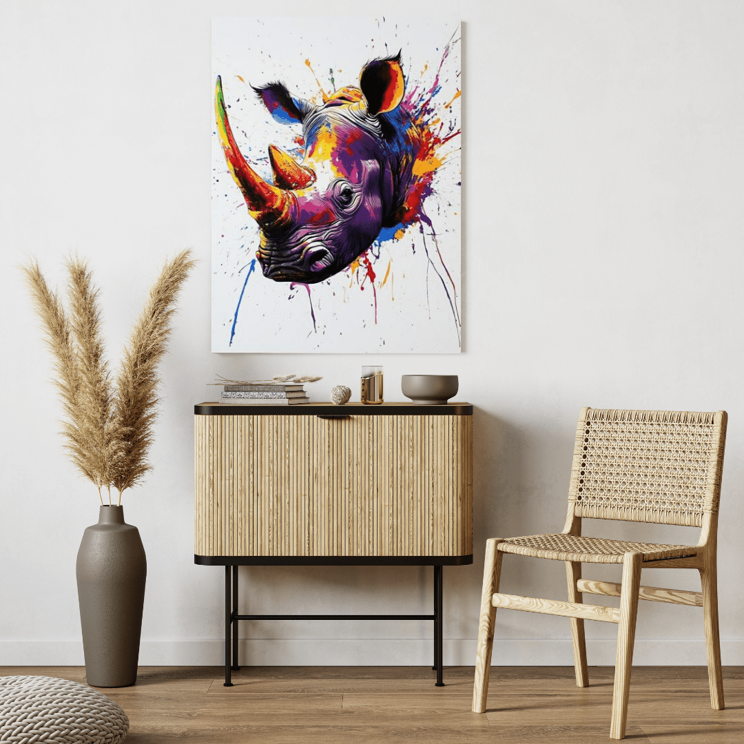 Vibrant Rhino Splash - Animal Wall Art - Aestheticanvas