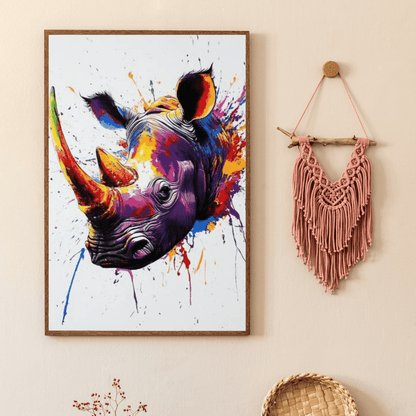 Vibrant Rhino Splash - Animal Wall Art - Aestheticanvas