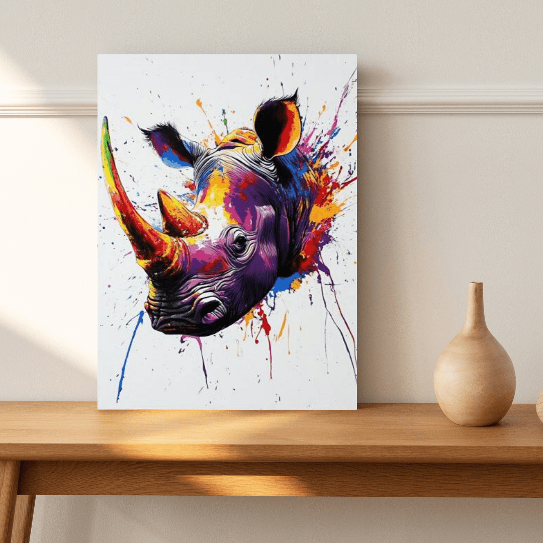 Vibrant Rhino Splash - Animal Wall Art - Aestheticanvas