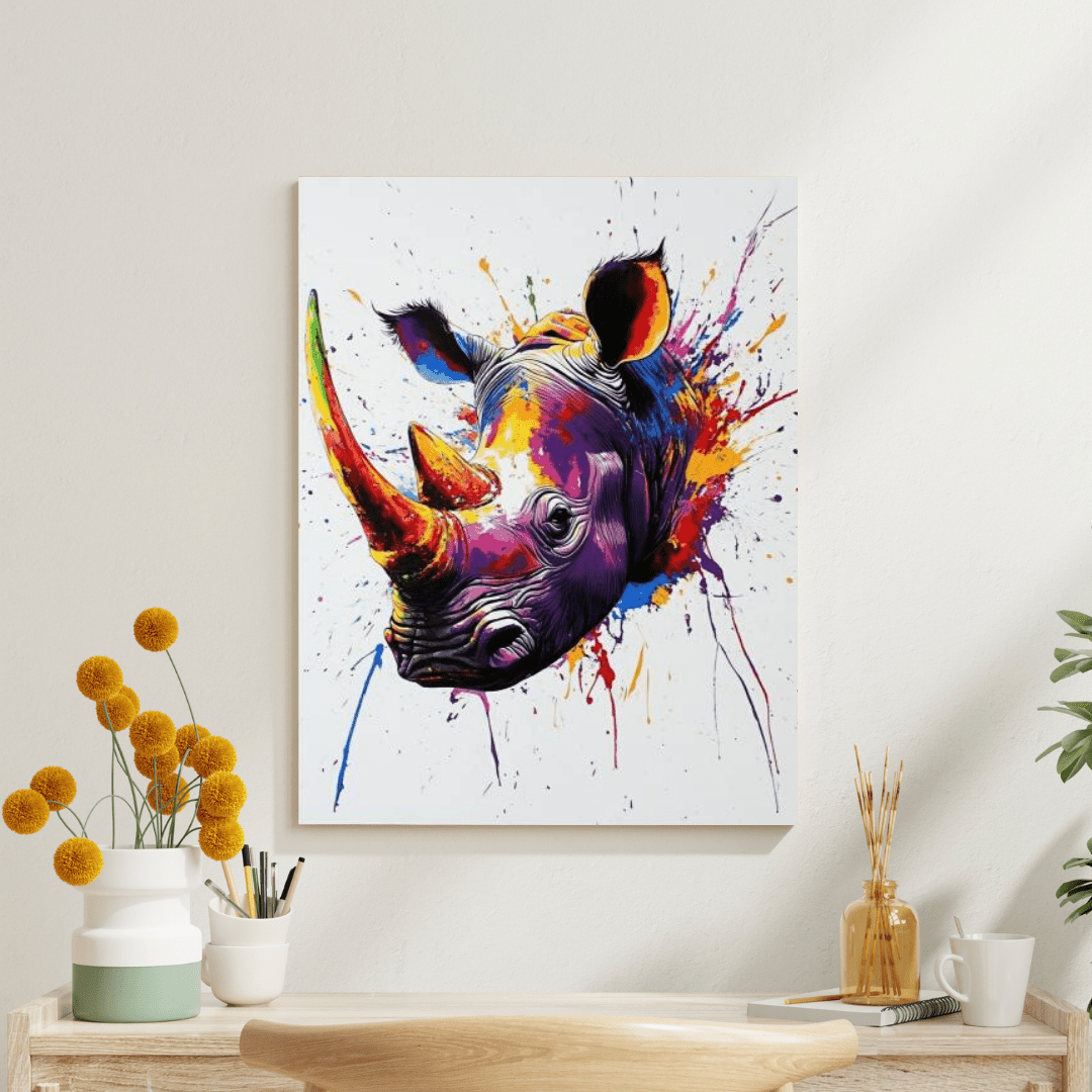 Vibrant Rhino Splash - Animal Wall Art - Aestheticanvas