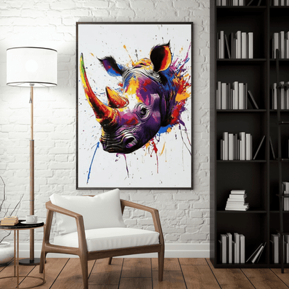 Vibrant Rhino Splash - Animal Wall Art - Aestheticanvas