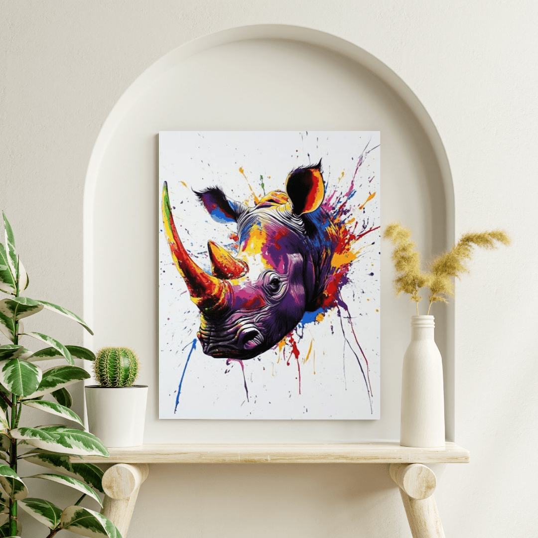 Vibrant Rhino Splash - Animal Wall Art - Aestheticanvas