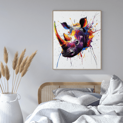 Vibrant Rhino Splash - Animal Wall Art - Aestheticanvas