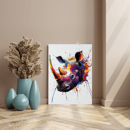 Vibrant Rhino Splash - Animal Wall Art - Aestheticanvas