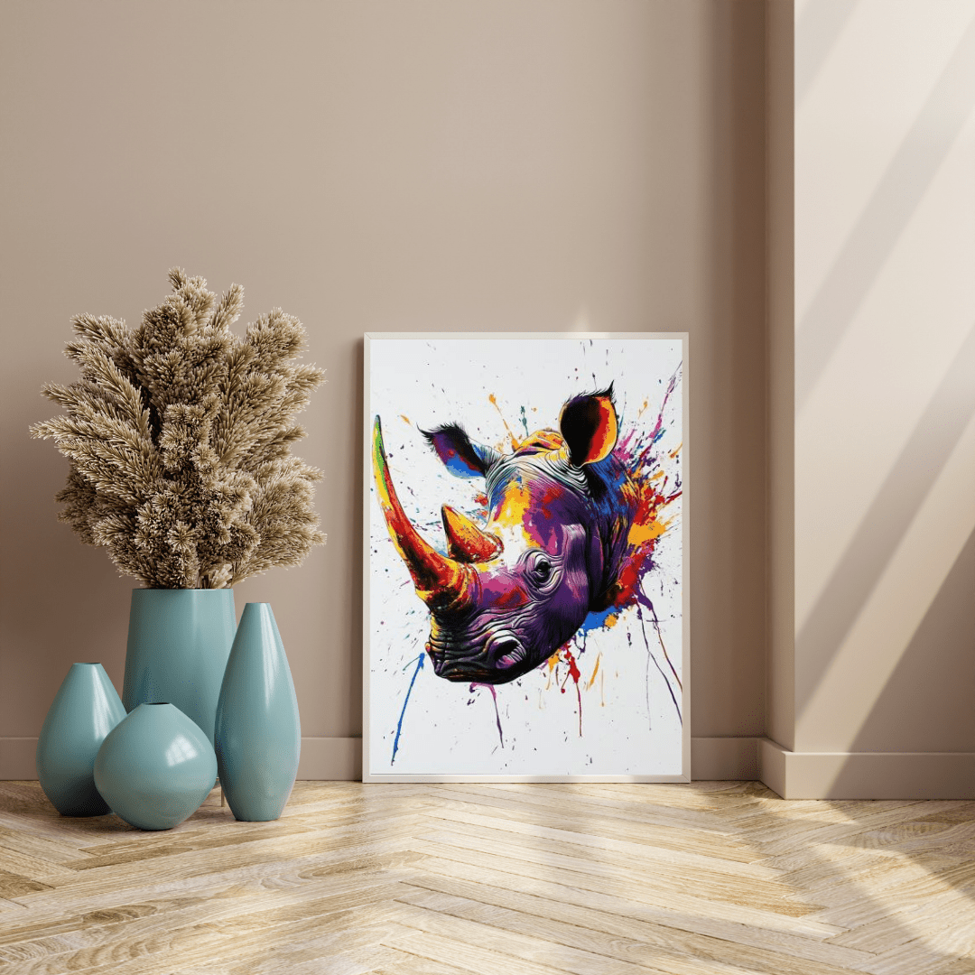 Vibrant Rhino Splash - Animal Wall Art - Aestheticanvas