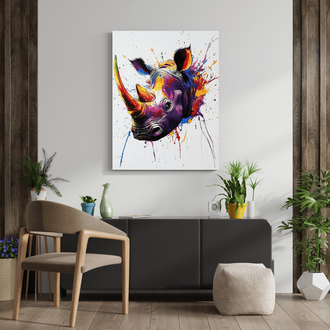 Vibrant Rhino Splash - Animal Wall Art - Aestheticanvas