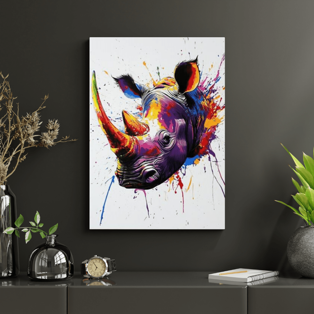 Vibrant Rhino Splash - Animal Wall Art - Aestheticanvas