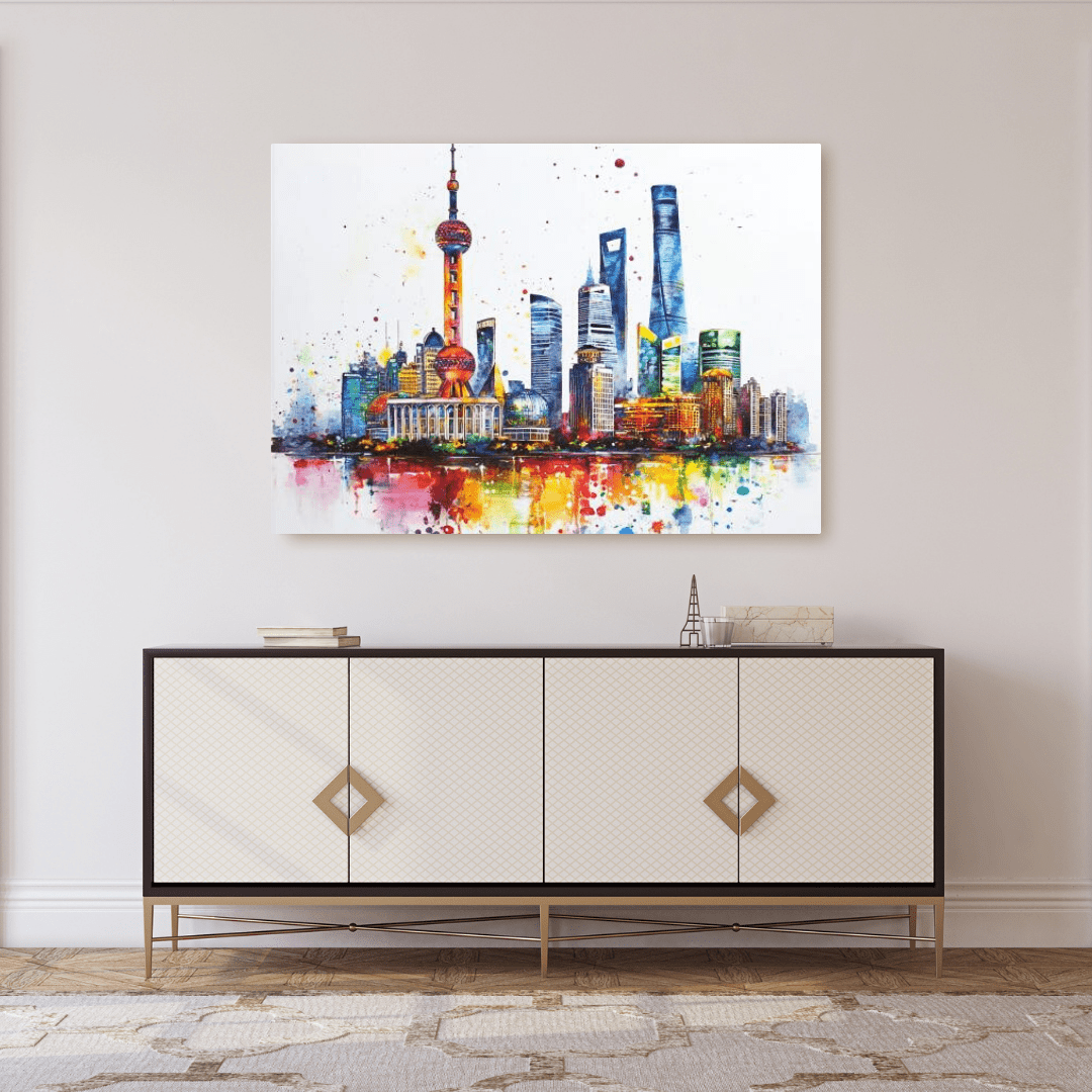 Vibrant Shanghai Skyline - Cityscape Wall Art - Aestheticanvas